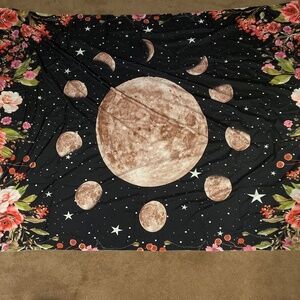 Tapestry Wall Hanging Moon Phase Surrounded by Watercolor roses